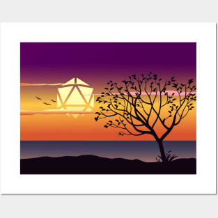 Sunset by the Lake D20 Dice Sun Tabletop RPG Maps and Landscapes Posters and Art